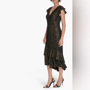 Tommy Hilfiger Elegant Black and Gold Asymmetrical Dress